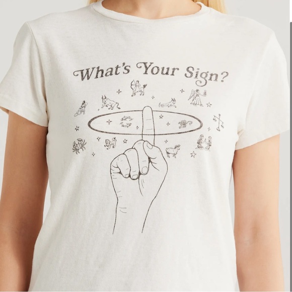 NWOT Re/Done What’s Your Sign? Cream Zodiac Astrology Club Cotton Graphic Tee - Picture 1 of 7